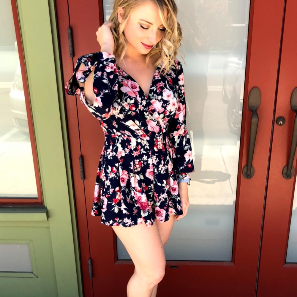 Floral Romper Navy Blue Pink